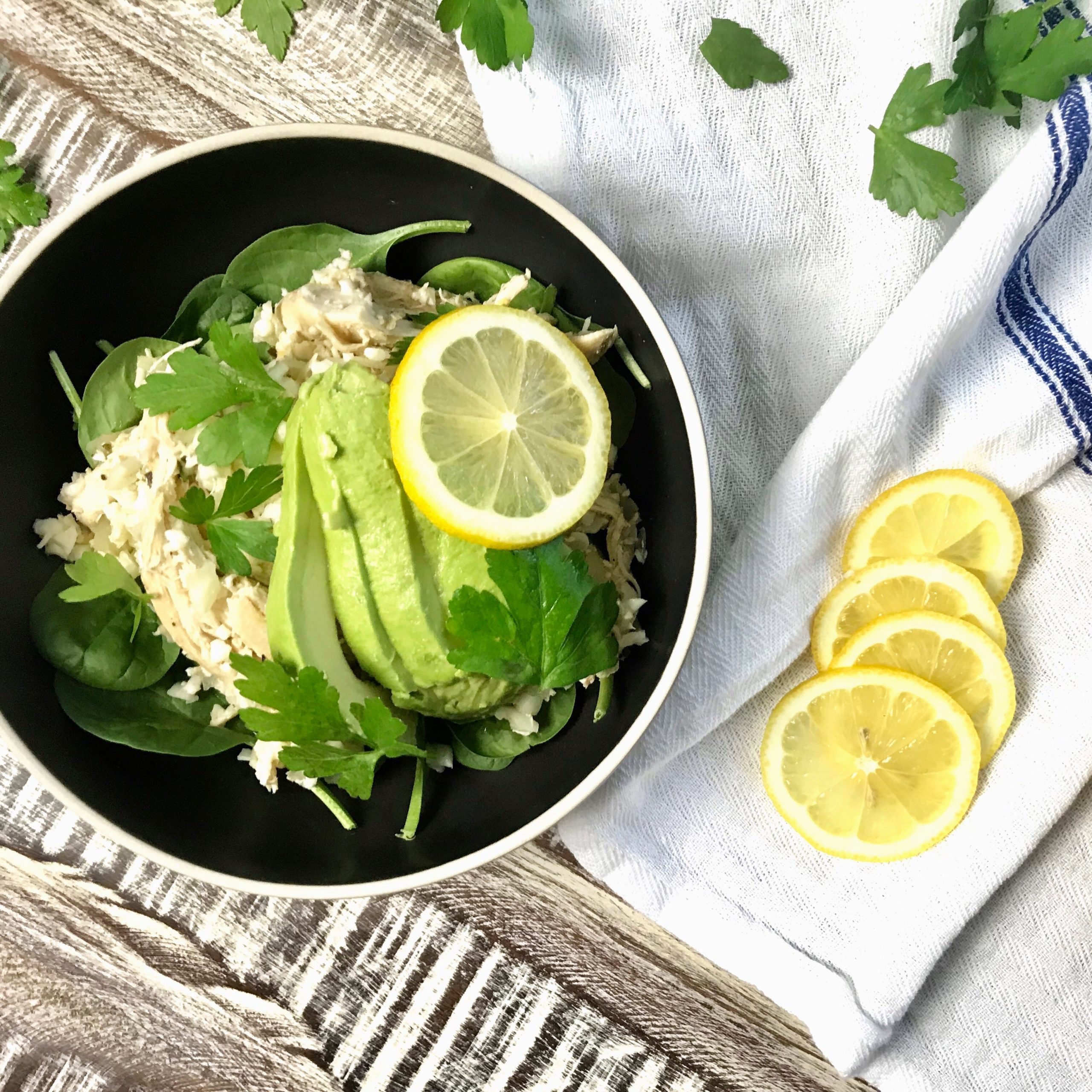 Slow Cooker Lemon Chicken Bowls with Cauliflower Rice and Avocado - Alix Barth Nutrition