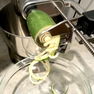 Zucchini “Pasta” Salad with Avocado Pesto and Roasted Chicken - AlixBarth.com
