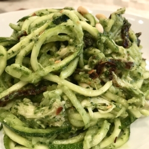 Zucchini “Pasta” Salad with Avocado Pesto and Roasted Chicken - AlixBarth.com